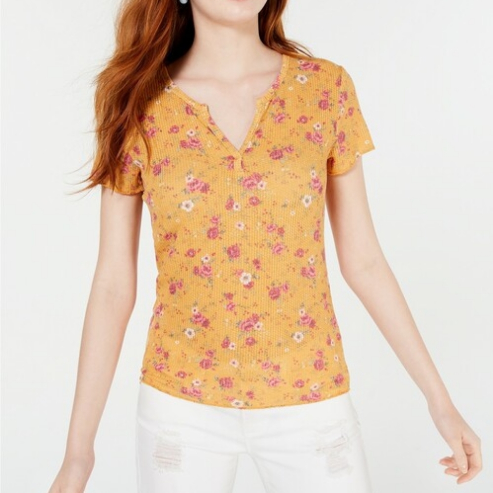 Ultra Flirt Juniors' Floral Lace-Back T-Shirt Orange Size Large